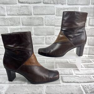 Liz Claiborne Flex Kildare Women's 7 Brown Leather Patchwork Chunky Boot Vintage
